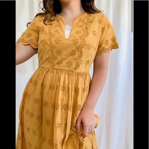 Madewell Scalloped Eyelet Midi Dress in Yellow 6